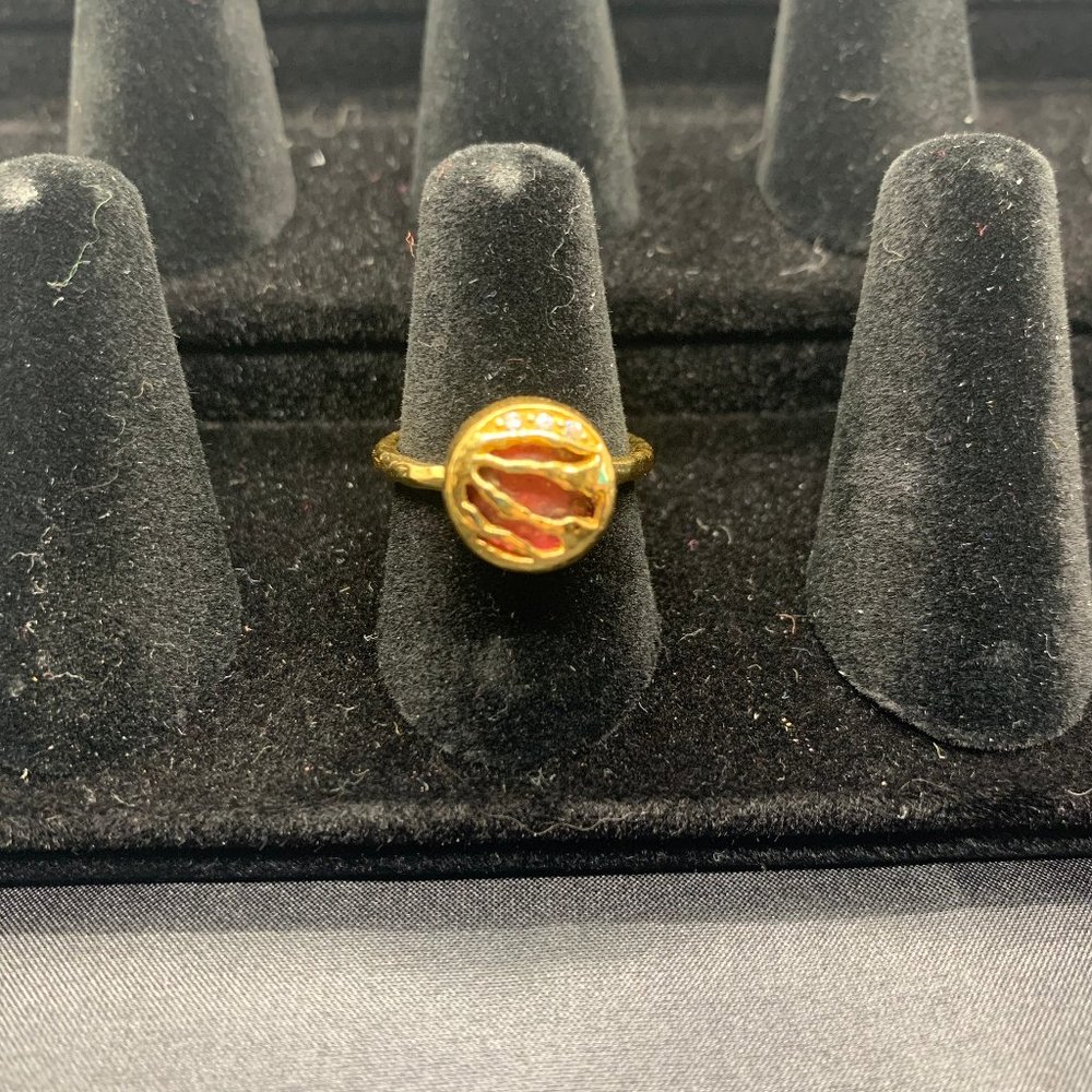 Melinda Maria Gold Striped Red Stone Ring